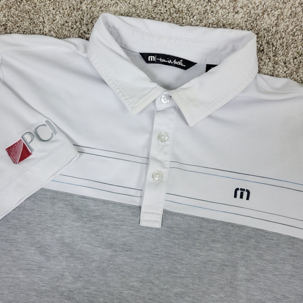 Travis Mathew Mens XL White Gray Colorblock Performance Stretch Golf Polo SS